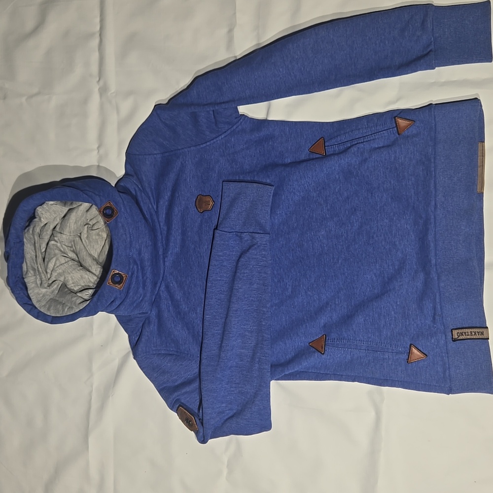 Naketano Heather Blue Cowl Neck Hoodie Sweater Womens Size Medium